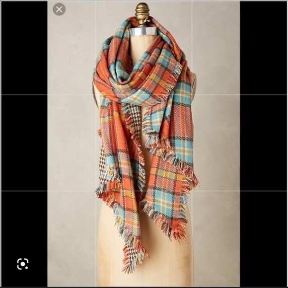 Anthropologie Accessories - Anthropologie Madison 88 reversible paid blanket scarf fringe academia classic